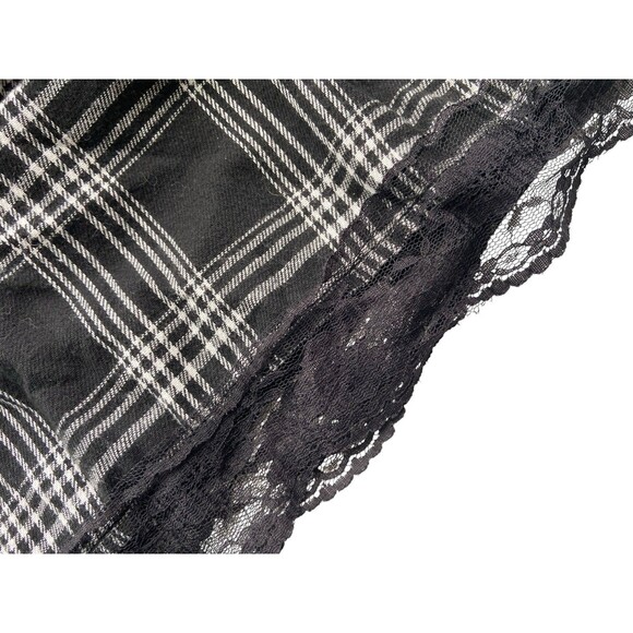 Y2k Plaid Corset Mini Skirt XXL Black Lace Trim Avril Lavigne Punk Emo Gothic - Picture 3 of 10